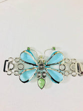 SOLD Schreiner New York signed aqua green crystal with silver stretch belt 1960s