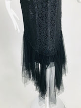 SOLD Vintage Black Lace and Tulle Dip Hem 1920s Flapper Dresss