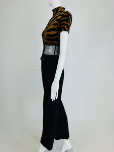SOLD Tiger Panne Velvet Mesh and Jersey Jumpsuit 1970s Cache'