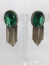 Faux Emeralds with Gold Metallic Fringe Earrings 1950s