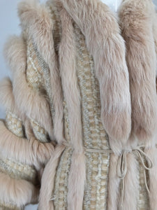 SOLD Vintage Schjelde Pale Pink Tweed and Fox Fur Coat 1980s