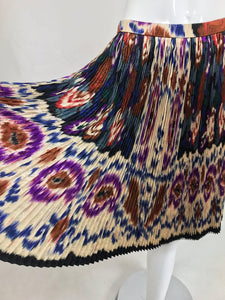 SOLD Emanuel Ungaro Rich Silk Jacqard Ikat Print Pleated Skirt and Top 1980s