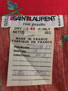 Yves Saint Laurent Red Cotton Provincial Print Skirt 1960s