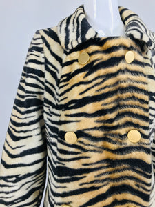 Vintage Tiger Faux Fur Coat by Safari La France Fabric 1960s