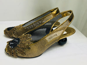 Pensato Ball Heel Beaded Gold Mesh Slingback Shoes 36 1/2