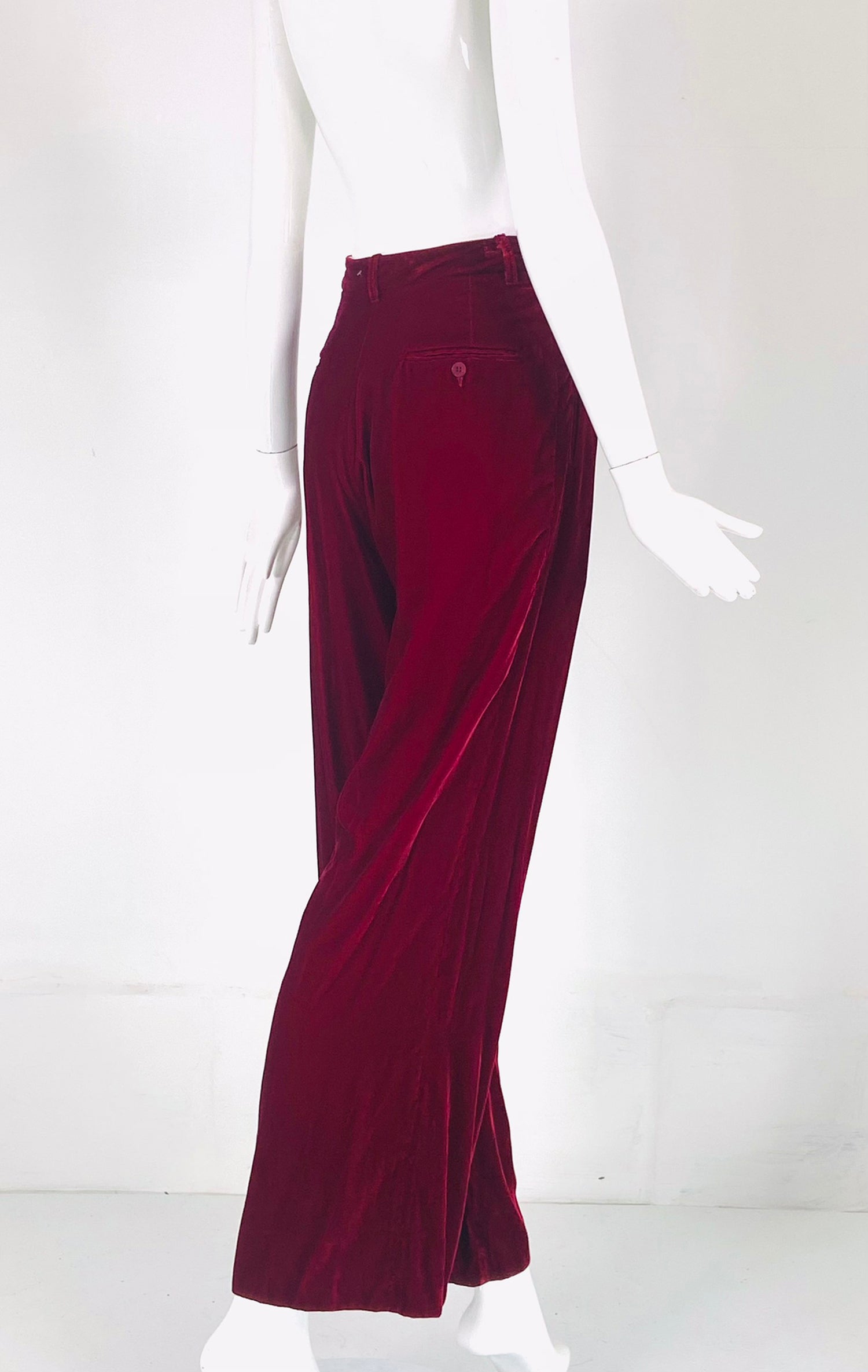 Romeo Gigli S/S 1990 Look 47 RTW Womens Garnet Velvet Button Fly Trouser 40