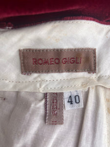 Romeo Gigli S/S 1990 Look 47 RTW Womens Garnet Velvet Button Fly Trouser 40