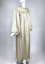 1940s Champagne Silk Hand Embroidered Bishop Sleeve Robe Vintage