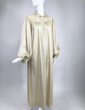 SOLD 1940s Champagne Silk Hand Embroidered Bishop Sleeve Robe Vintage