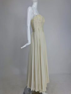 Fernanda Gattinoni Couture Ivory pleated silk chiffon evening gown 1950s