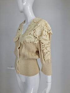 SOLD Vintage Chloe Karl Lagerfeld Cream Silk Lace Chunky Sweater 1980s