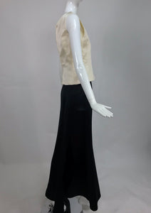 Bill Blass Evening Top and Skirt Set in Cream and Black Silk Satin 1980s