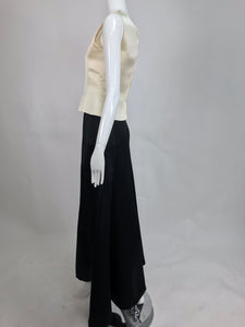 Bill Blass Evening Top and Skirt Set in Cream and Black Silk Satin 1980s