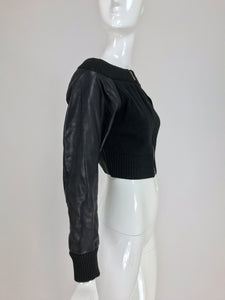 SOLD Jean Paul Gaultier black leather and Knit Off the Shoulder Jacket 1990s