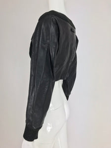 SOLD Jean Paul Gaultier black leather and Knit Off the Shoulder Jacket 1990s