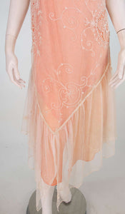 SOLD Ivory embroidered tambour work dress 1920s