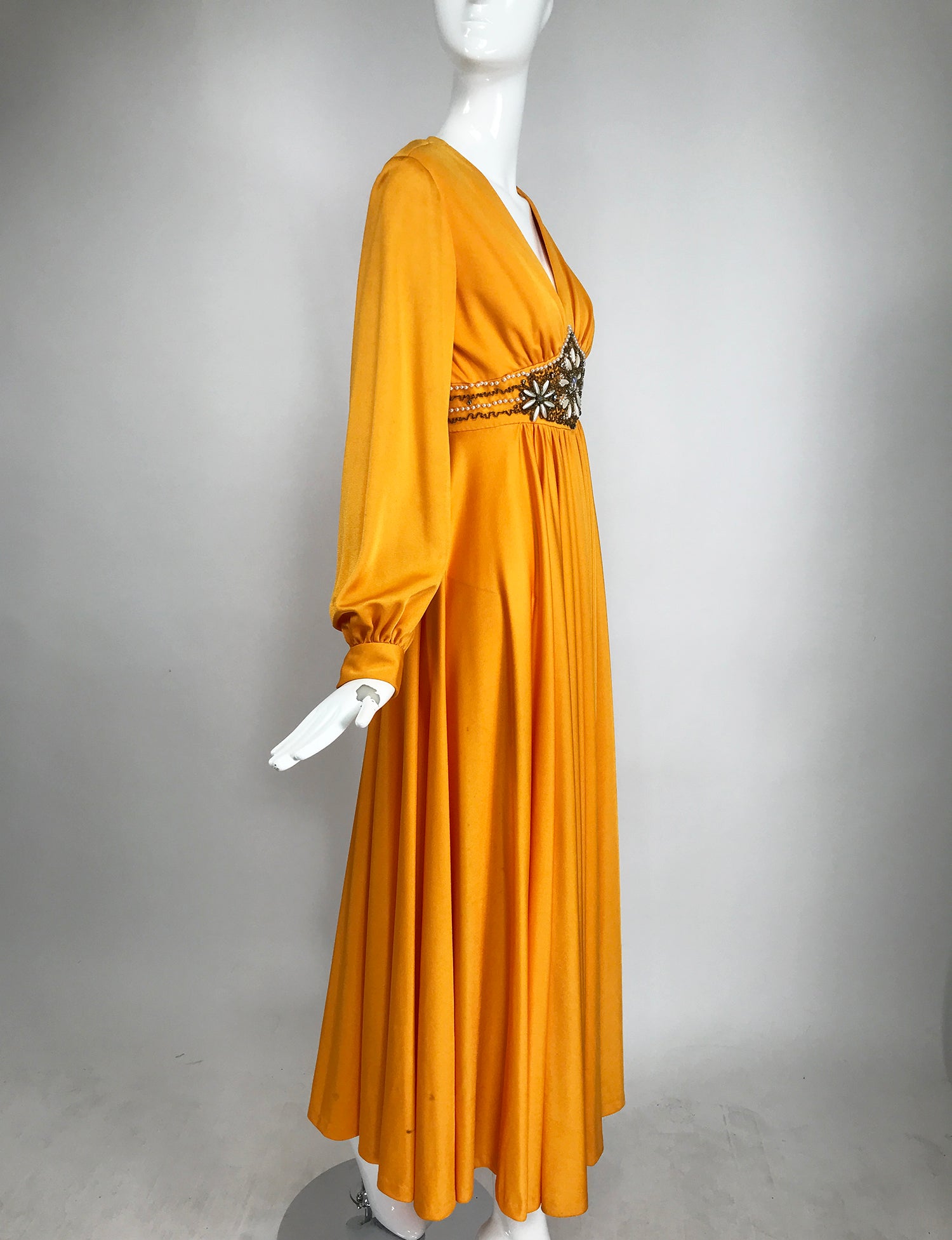 yellow empire waist dress Romantic Yellow Regency Era Embroidered Dress With Ruffle