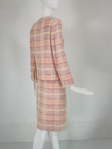 Chanel Creations Pastel Peach Cream Lavender Tweed Skirt Suit 1970s