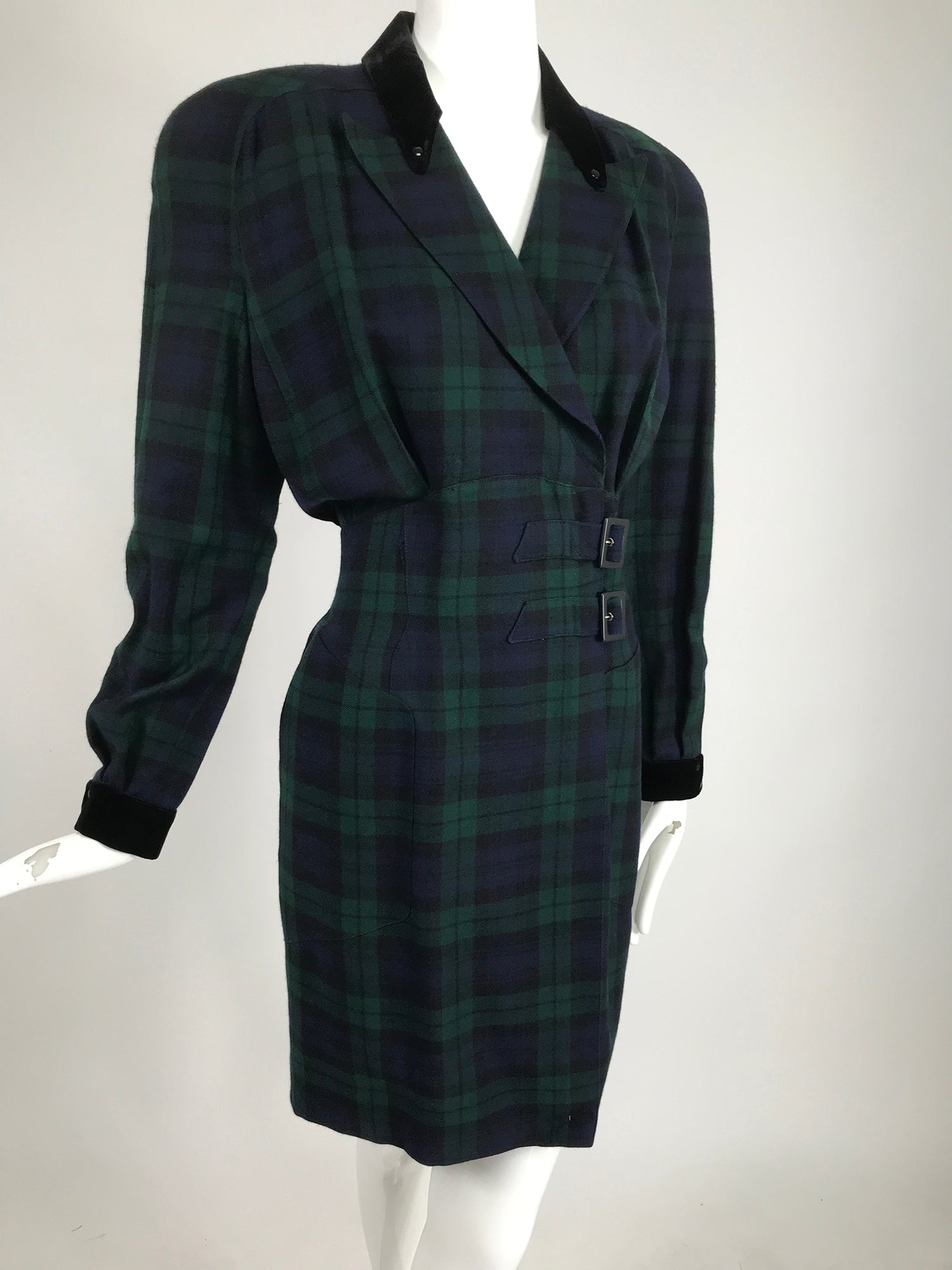 SOLD Thierry Mugler Plaid Corset Buckle Waist Wrap Dress 1980s Palm Beach Vintage SOLD Thierry Mugler Plaid Corset Buckle Waist Wrap Dress 1980s Palm Beach Vintage