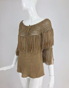Bronze Fringe Knit Beaded Sweater 1980s