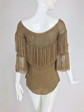 Bronze Fringe Knit Beaded Sweater 1980s