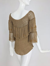 Bronze Fringe Knit Beaded Sweater 1980s