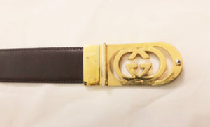 SOLD  Gucci Gold and Silver Buckle Brown Leather belt