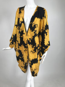 1980s Fantasy Floral Silk Jacquard Cocoon Coat Vintage