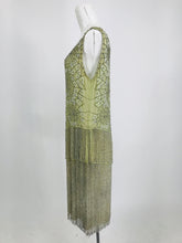 1920s Beaded Spiders Web Flapper Dress in Mint Green Chiffon Vintage
