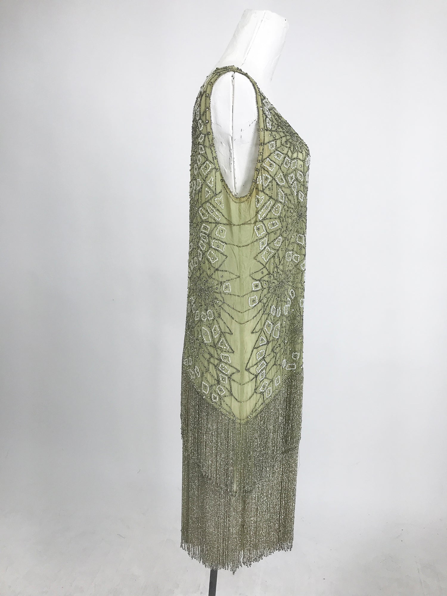 1920s Beaded Spiders Web Flapper Dress in Mint Green Chiffon Vintage Palm Beach Vintage 1920s Beaded Spiders Web Flapper Dress in Mint Green Chiffon Vintage Palm Beach Vintage