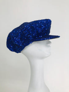 1980s Blue Sequin News Boy Cap Disco Novelty Vintage