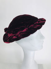 1930s Burgundy Velvet Juliet Cap Hat Vintage
