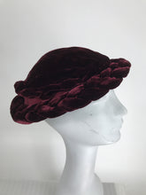 1930s Burgundy Velvet Juliet Cap Hat Vintage