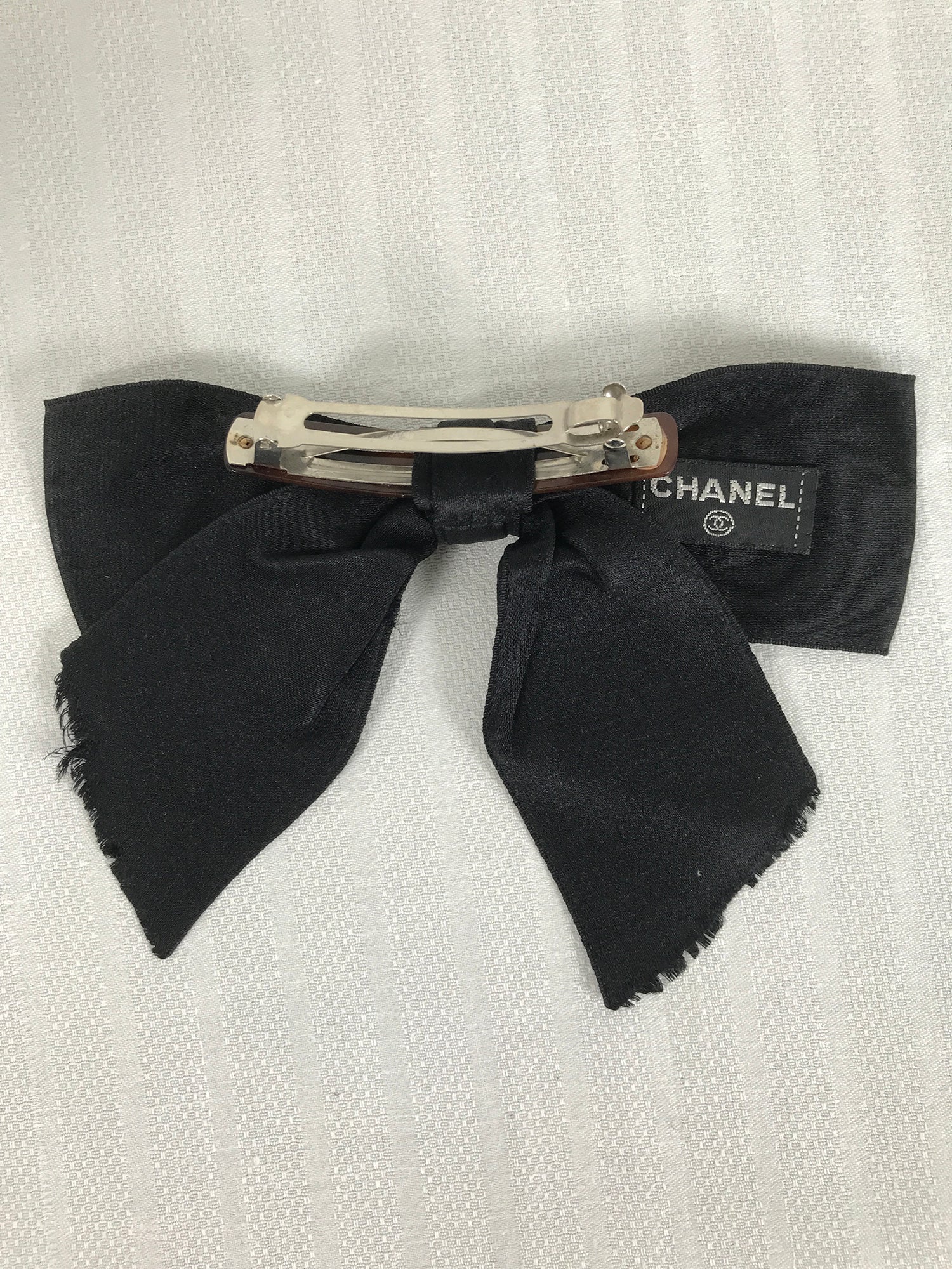 Chanel Chanel White Camellia Brooch Pin + Black Ribbon Hair Band Set