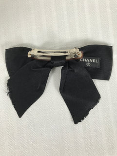 Chanel Black Silk Ribbon Clip on Hair Bow 1980s Vintage – Palm