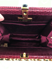Judith Leiber Jewel Clasp Burgundy Lizard Clutch Shoulder Bag with Accessories