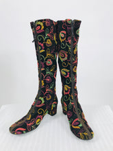 GOLO Black Embroidered Velvet Zip Front Boots 1960s 8N-M