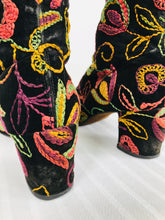 GOLO Black Embroidered Velvet Zip Front Boots 1960s 8N-M