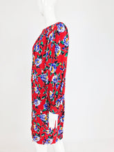 SOLD Yves Saint Laurent Red Floral Silk Jacquard Scoop Neck Dress 1980s