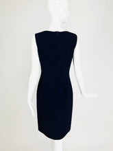 SOLD Bill Blass Navy Blue Wool Sheath Dress With Shoulder Detail, 1970s