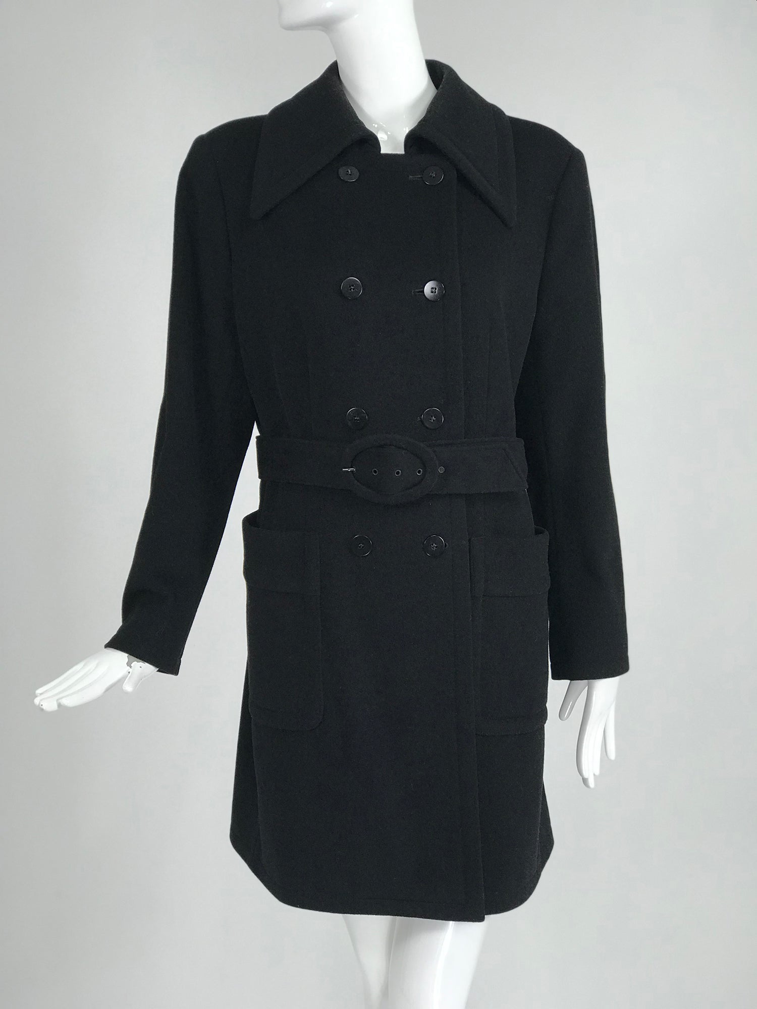 Giorgio Armani Black Wool Double Breasted Belted Coat – Palm Beach Vintage