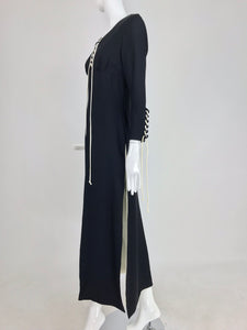 SOLD 1970s Vintage Laced Black and White Crepe Slit Front Tunic