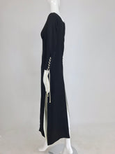 1970s Vintage Laced Black and White Crepe Slit Front Tunic