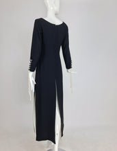 1970s Vintage Laced Black and White Crepe Slit Front Tunic