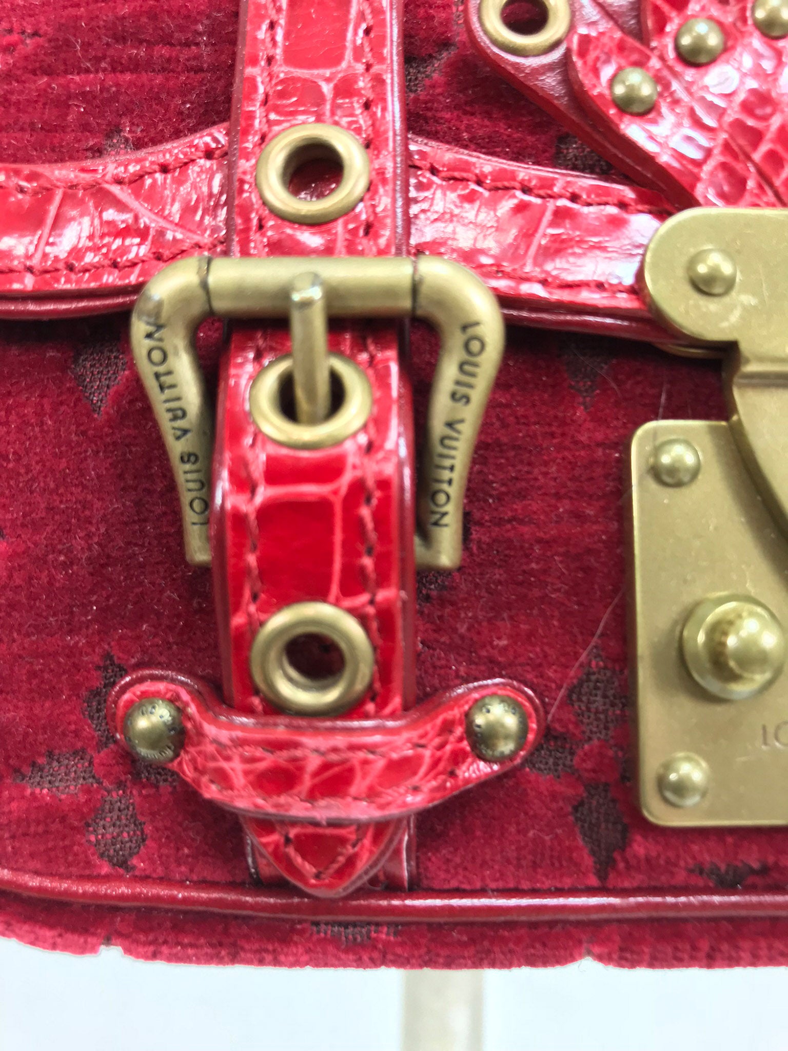 Louis Vuitton Limited Edition Red Velours and Aligator Irvine