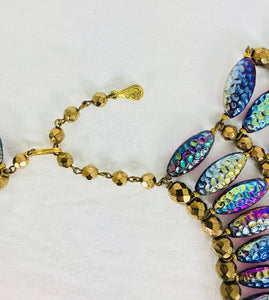 Lester Joy Les Bernard huge iridescent glass beaded collar necklace 1970s