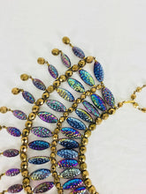 Lester Joy Les Bernard huge iridescent glass beaded collar necklace 1970s