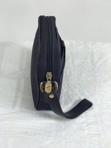 Vintage Valentino Garavani Navy Zipper and Strap Logo Clutch 1980s