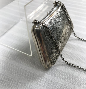 Victorian Sterling Silver Foliate Motif Purse with Chain Handle Dance Cards