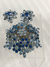 Vendome Vintage Dimensional Blue Prong Set Rhinestone Snowflake Pin and Earring Set